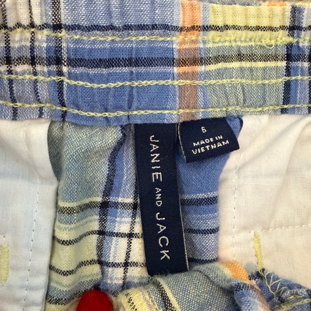 Janie & Jack Linen Plaid Pull Up Shorts, 6 - Picture 4 of 9